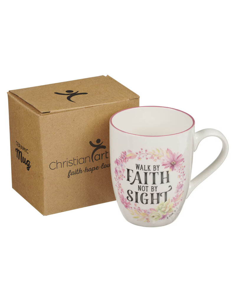 Walk By Faith Not Sight Pink Wreath Ceramic Coffee Mug - 2 Corinthians 5:7