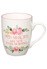 His Mercies are New Pink Peonie Ceramic Coffee Mug - Lamentations 3:22-23