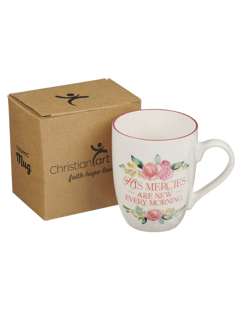 His Mercies are New Pink Peonie Ceramic Coffee Mug - Lamentations 3:22-23