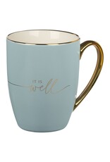 It Is Well With My Soul Soft Blue and Gold Ceramic Coffee Mug