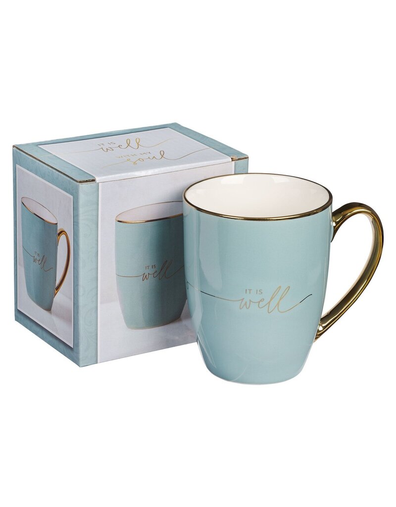 It Is Well With My Soul Soft Blue and Gold Ceramic Coffee Mug