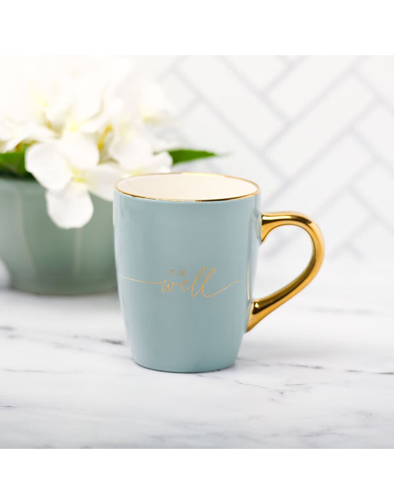 It Is Well With My Soul Soft Blue and Gold Ceramic Coffee Mug