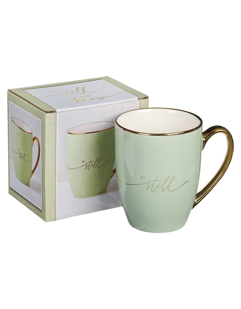 Be Still Soft Green and Gold Ceramic Coffee Mug