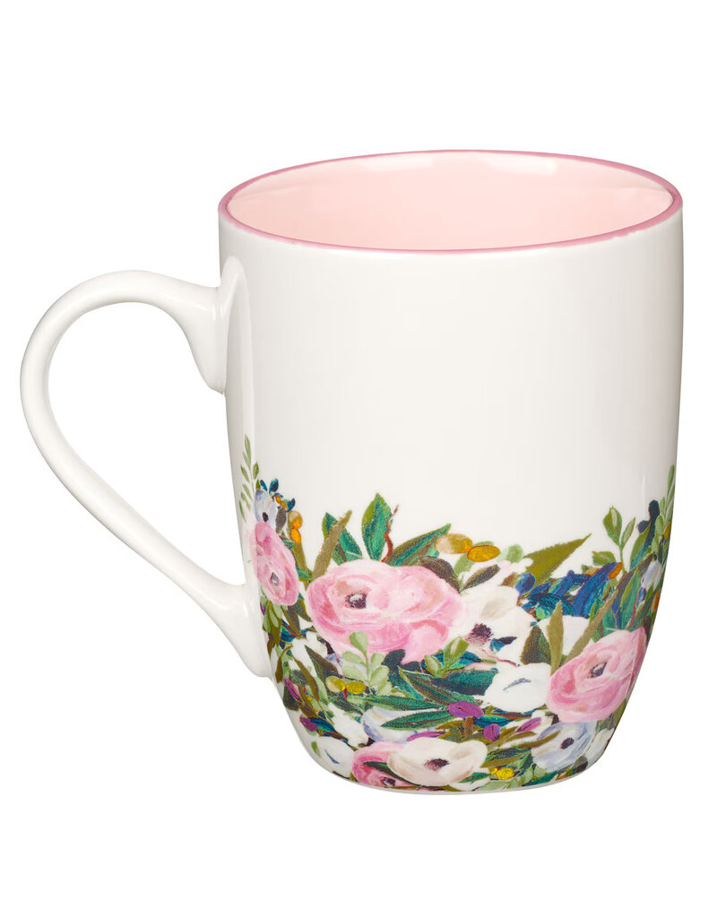 With God Things Are Possible Pink Floral Ceramic Coffee Mug - Matthew 19:26