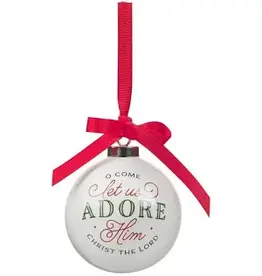 Come Let Us Adore Him White Ceramic Christmas Ornament