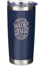 Walk By Faith Navy Stainless Steel Travel Tumbler - 2 Corinthians 5:7