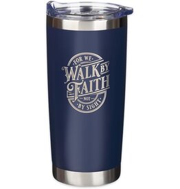 Walk By Faith Navy Stainless Steel Travel Tumbler - 2 Corinthians 5:7
