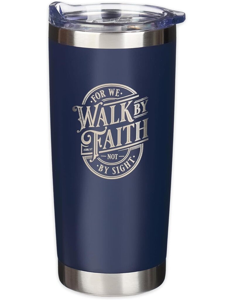 Walk By Faith Navy Stainless Steel Travel Tumbler - 2 Corinthians 5:7