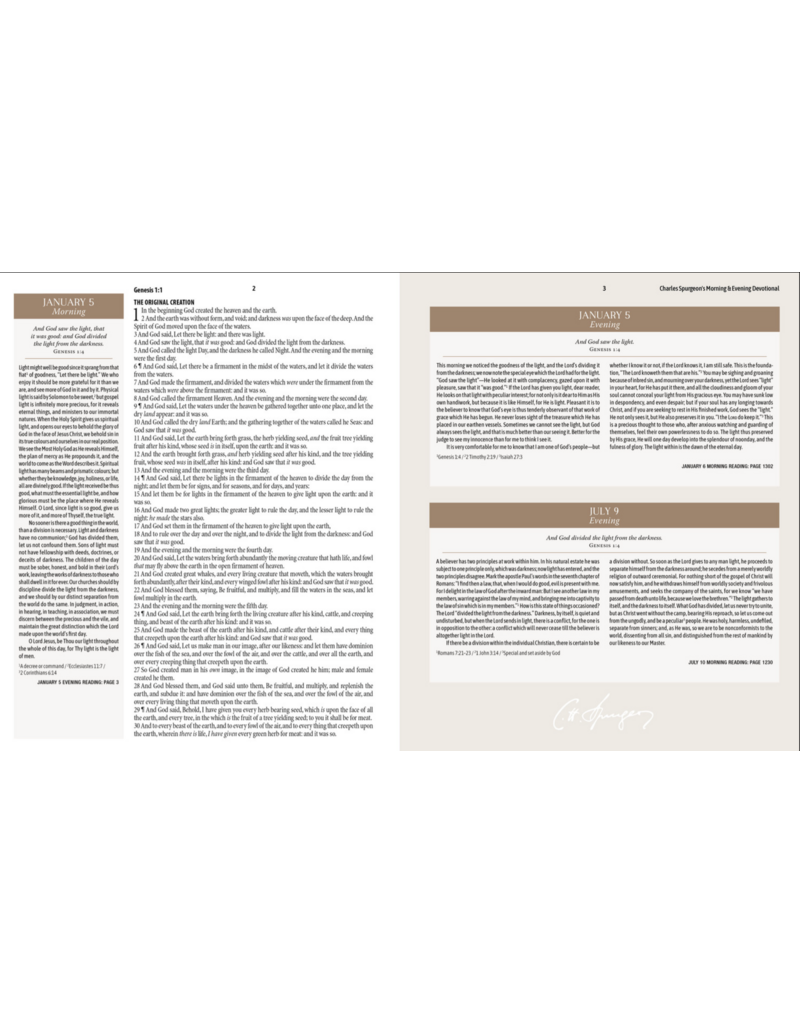 CHARLES SPURGEON'S MORNING & EVENING DEVOTIONAL BIBLE KJV [ROSE GOLD & SAND SIGNATURE]