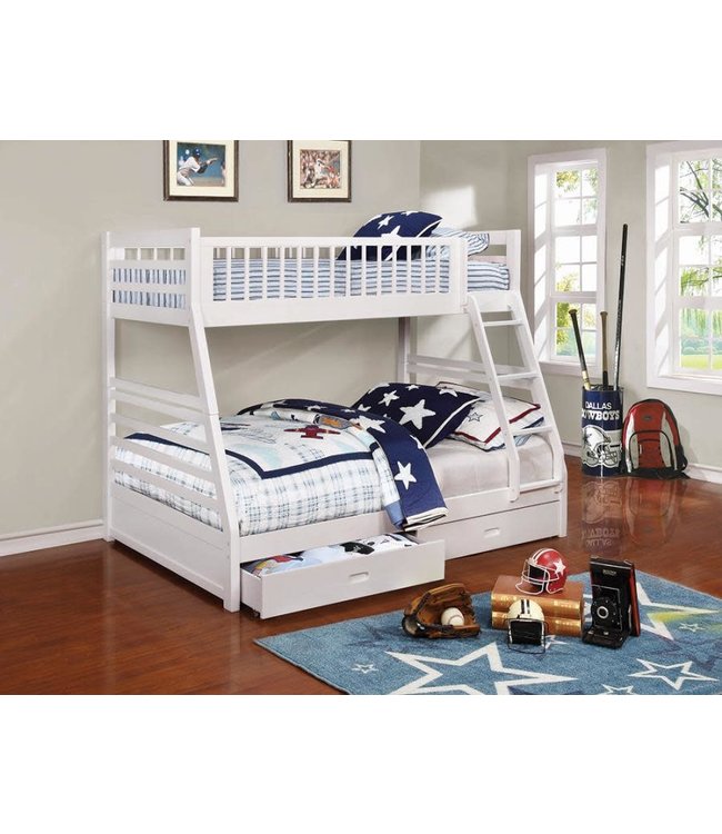 Discovery World Furniture Twin Over Full White Bunk 0218 Bed For Kids Bedroom Furniture White Twin Over Full Bunkbeds With Storage Drawers And Trundles And Kids Trundle Beds For Childrens Also Dw0218