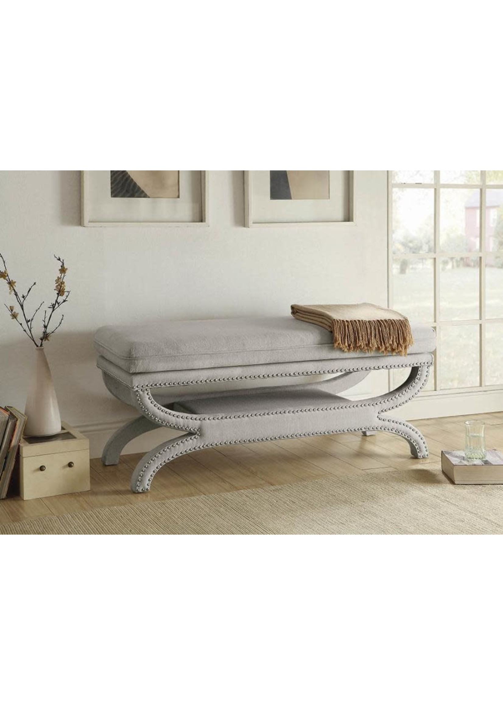 COASTER 500004 UPHOLSTERED BENCH CAMILLE CREAM