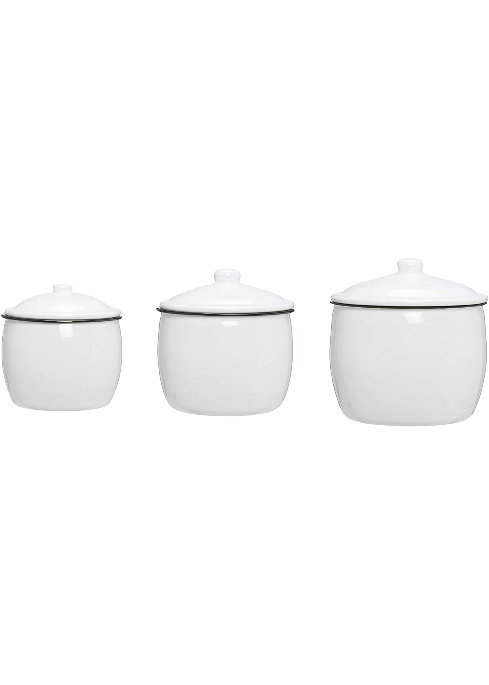 CREATIVE CO-OP WHITE ENAMEL 3 PIECE CANISTER SET