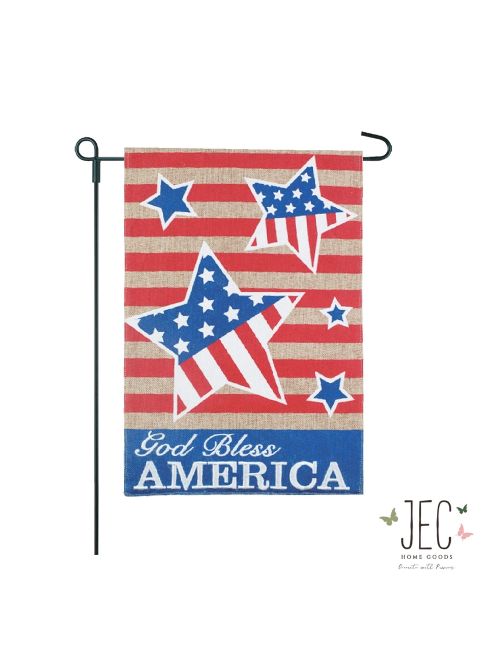 JEC HOME GOODS AMERICANA STAR BURLAP GARDEN FLAG