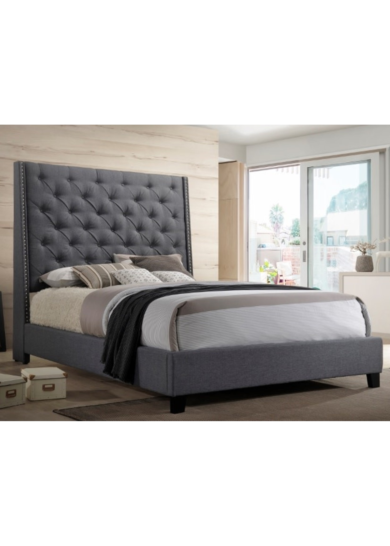 CROWNMARK 5265-K-HB/FRW 6/6 UPHOLSTERED KING BED CHANTILLY GRAY