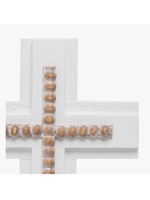 FORESIDE HOME & GARDEN FWAD09137 WHITE WOOD AND BEAD CROSS