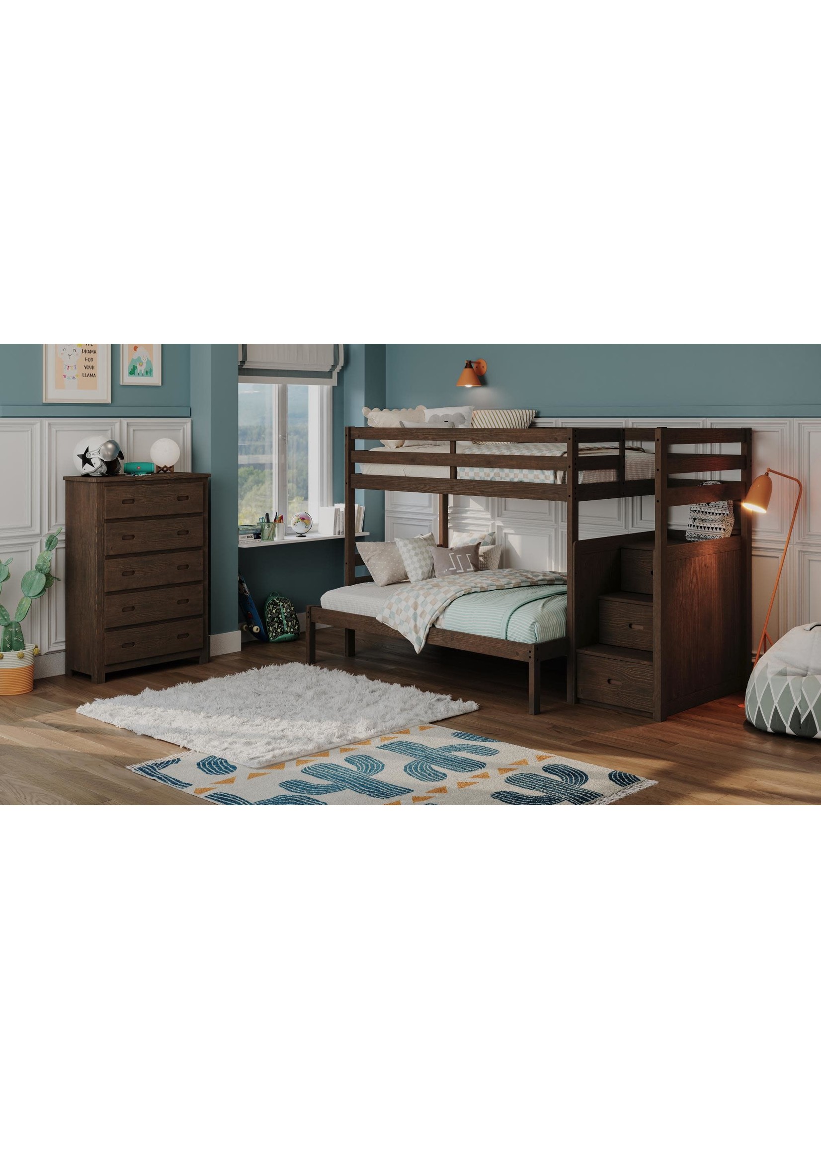 KITH FURNITURE 500-10/20/30/EXT/STR GRIZZLY BROWN BUNK BED W/STAIRS TWIN/FULL