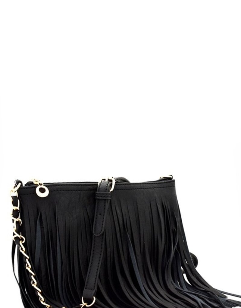 Bow N Arrow Black Fringe Crossbody Bag