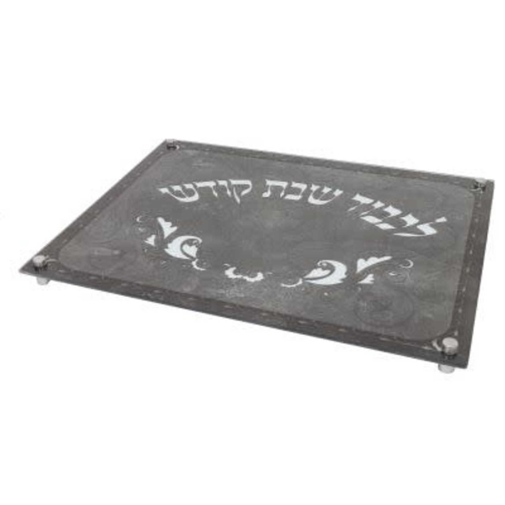 TWS 58291 Glass Challah board gray marble with legs 12x16"