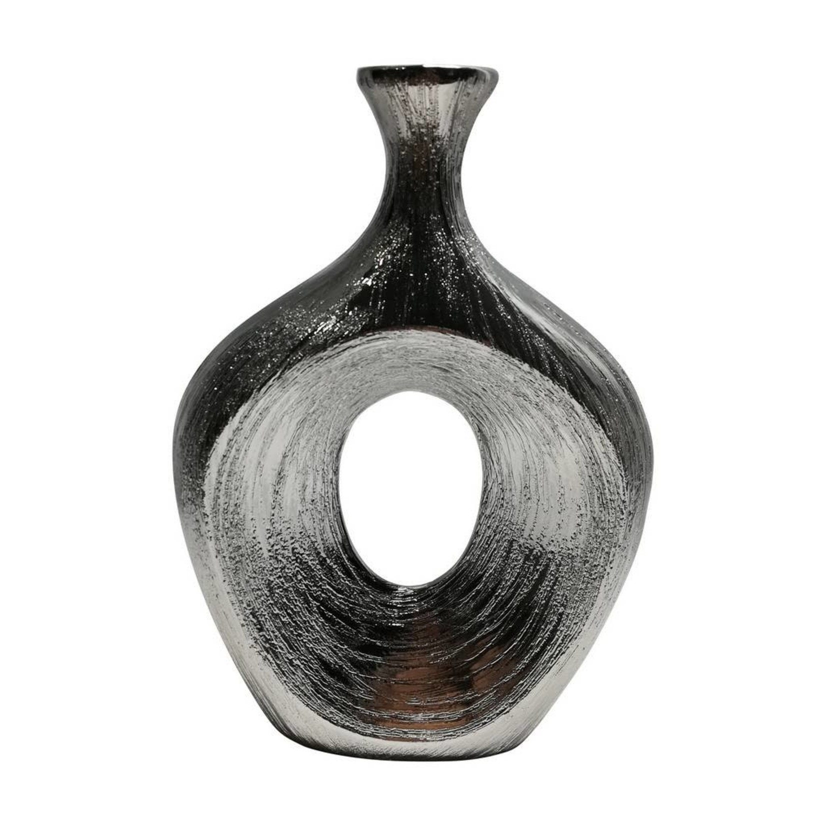 15119-01 13" SCRATCHED OVAL VASE CUT-OUT, SILVER