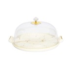 WPC2091 White Porcelain Cake Dome with Gold Design  11"D x 4.25"H (6" W/Design)