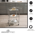 TWS RECTANGULAR SERVING CART 3 tier Chome with Clear Glass Shelving