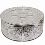 TWS SPTF11052 Silver Plated 3 Tier Matzah/Seder Plate - 14"D x 7"H - SPTF11052