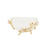CRB2925White Glass Bowl with Gold Flower Detail