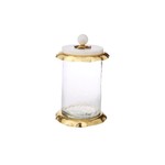 TWS MGJ875 Small Glass Canister with Marble and Gold Lid - 4"D x 4"H