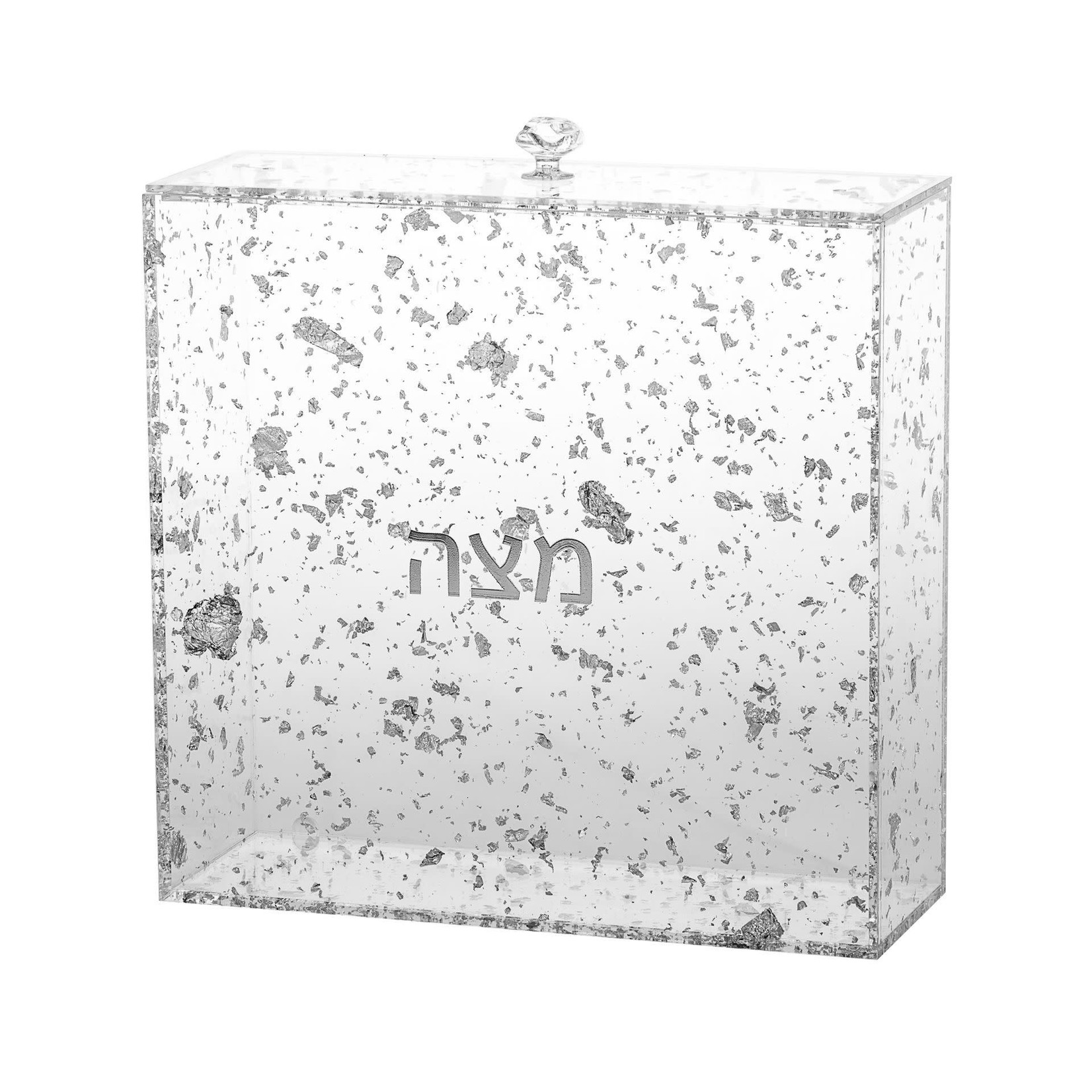 1886-FS Matzah Box Lucite Sparkling Silver