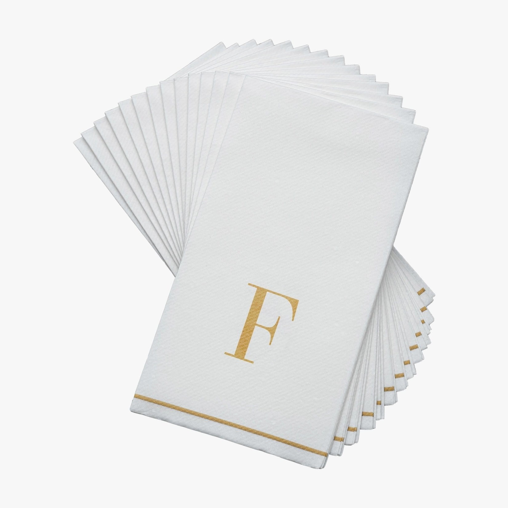 Kennedy 14 PK White and Gold Guest Paper Napkins  - Letter F