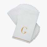 Kennedy 14 PK White and Gold Guest Paper Napkins  - Letter G
