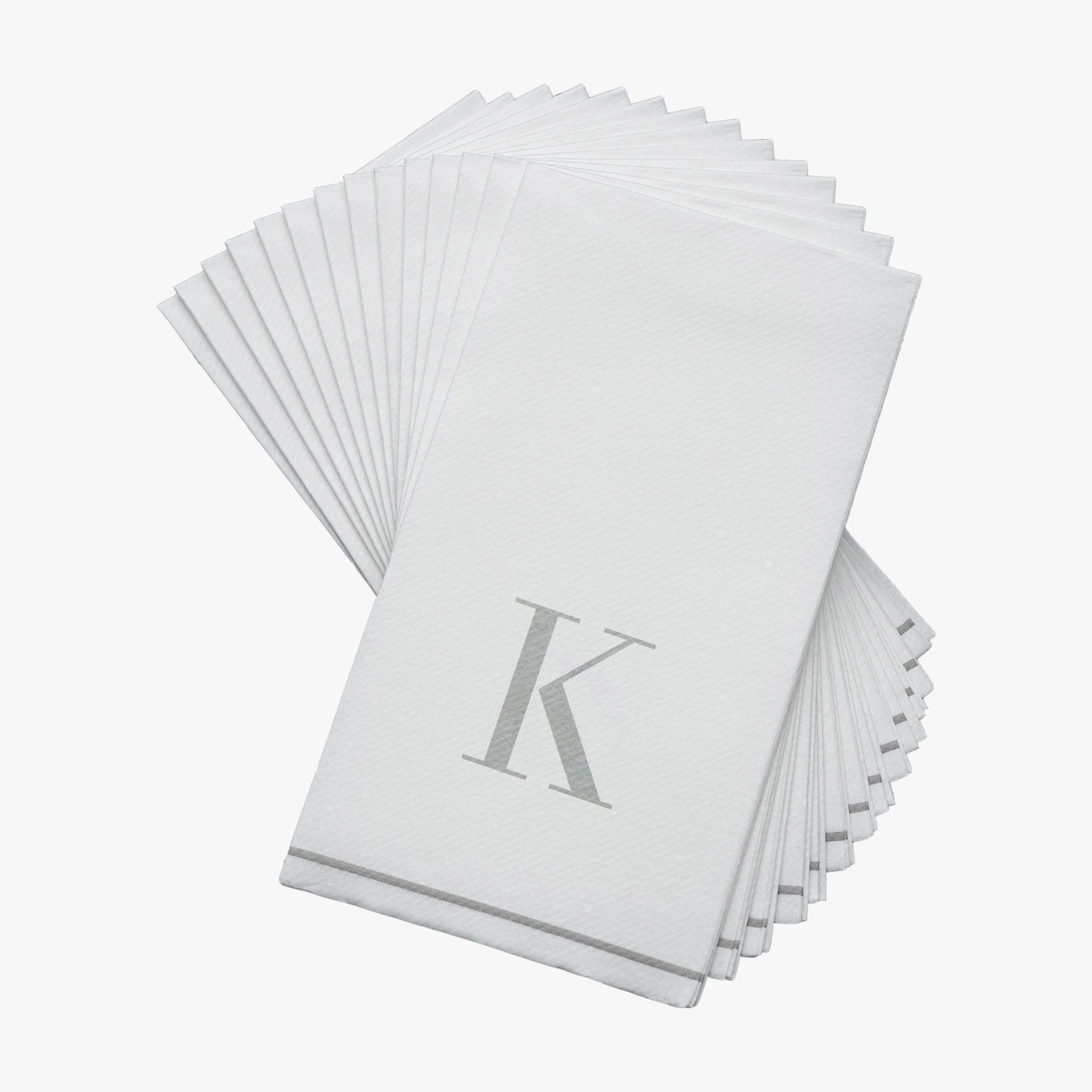 Kennedy 14 PK White and Silver Guest Paper Napkins  - Letter K