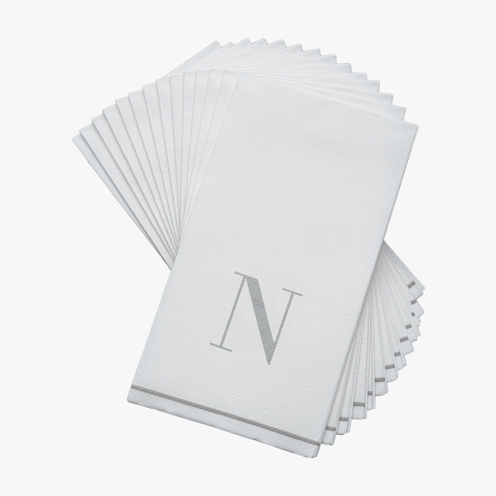 Kennedy 14 PK White and Silver Guest Paper Napkins  - Letter N