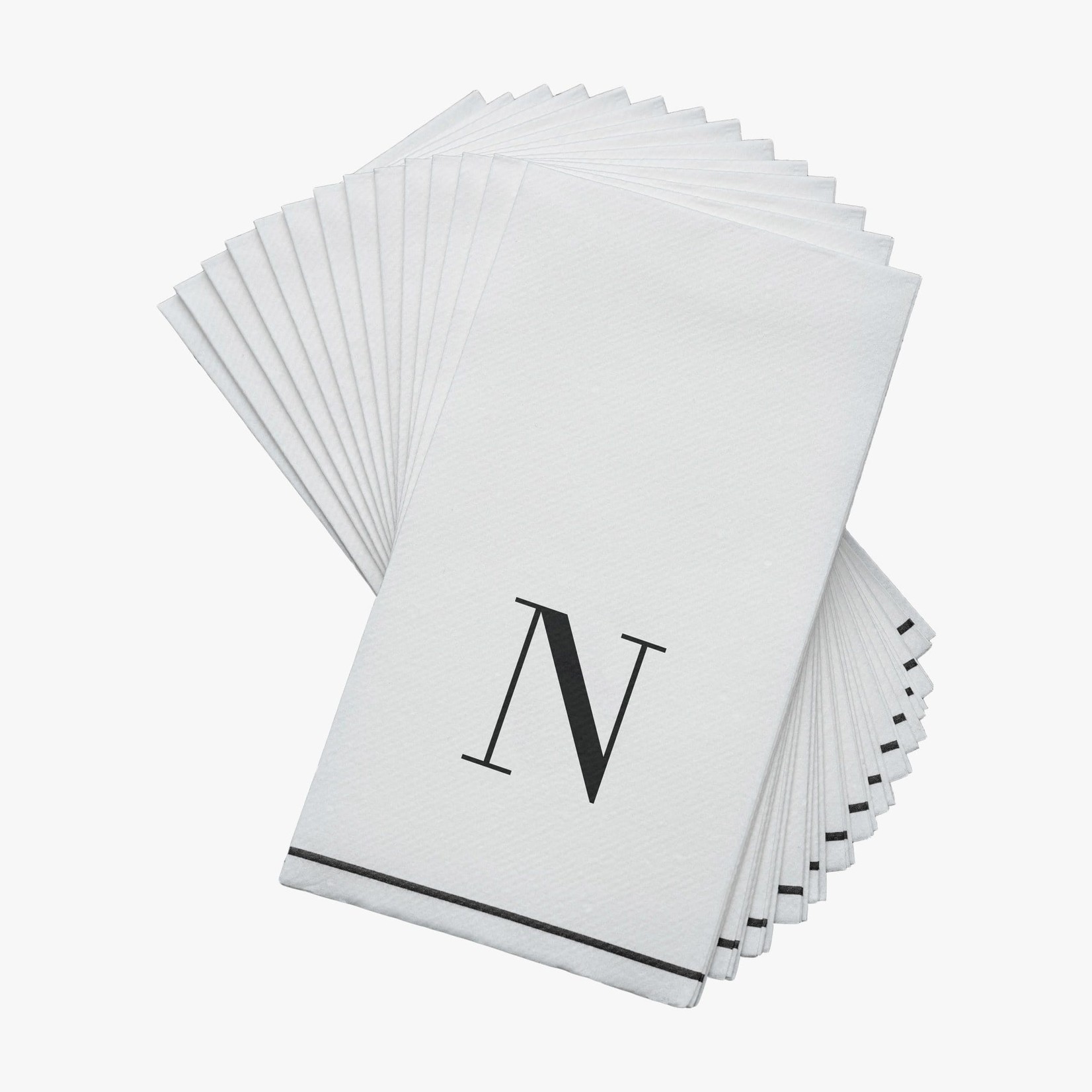 Kennedy 14 PK White and Black Guest Paper Napkins  - Letter N