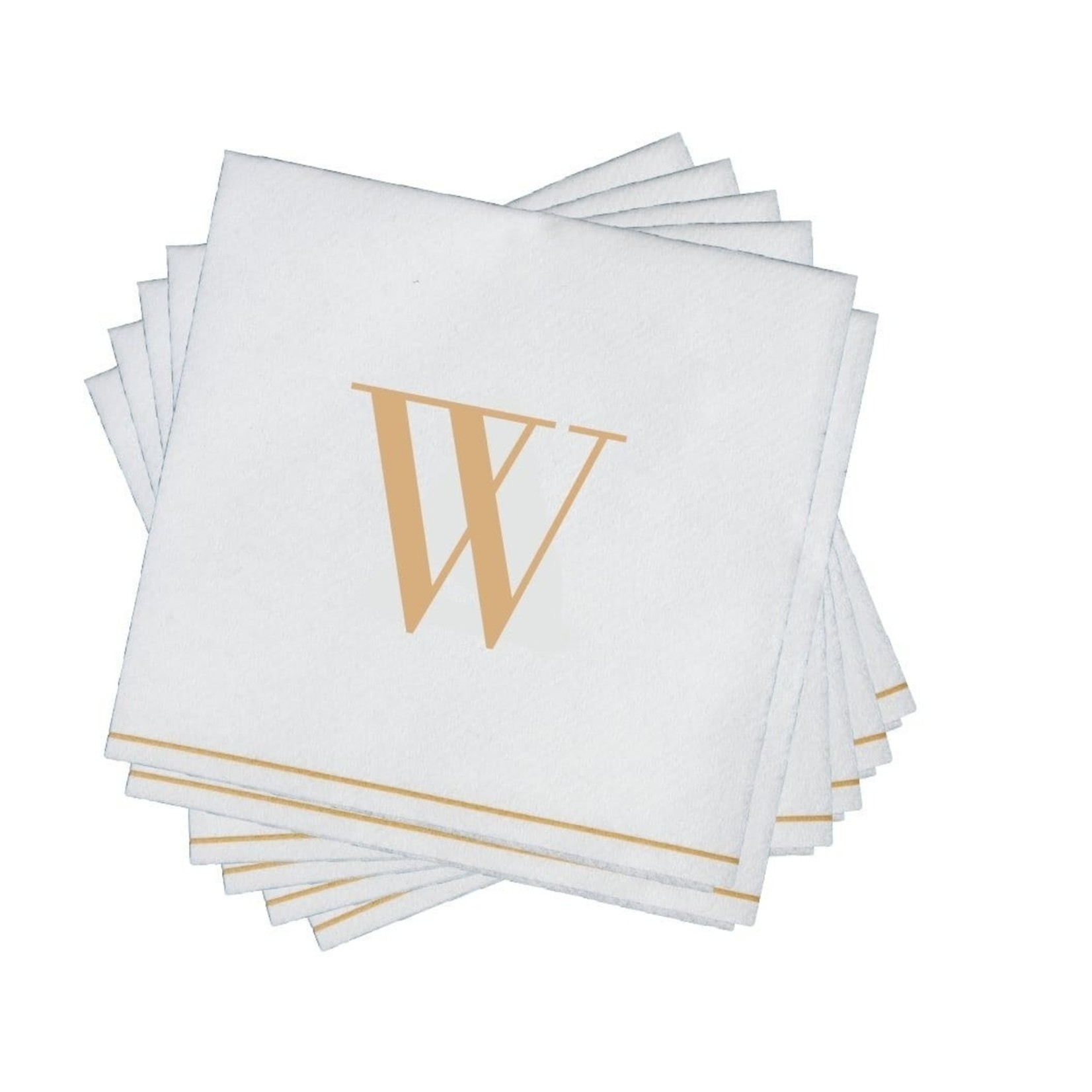 16 PK White and Gold Cocktail Paper Napkins  - Letter W