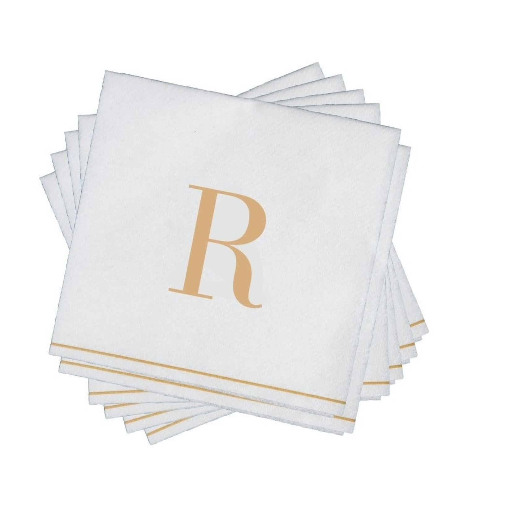 16 PK White and Gold Cocktail Paper Napkins  - Letter R