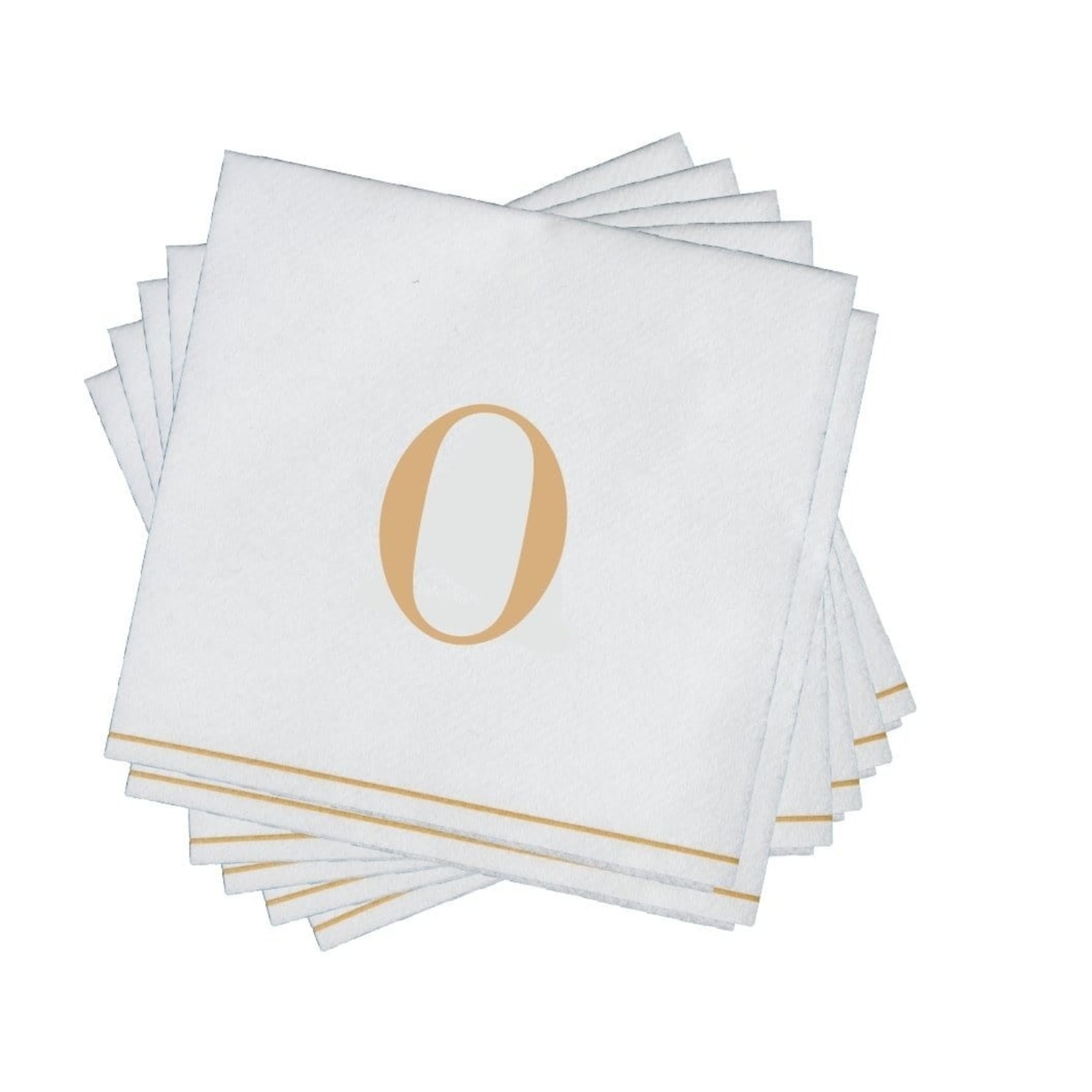 TWS 16 PK White and Gold Cocktail Paper Napkins  - Letter O