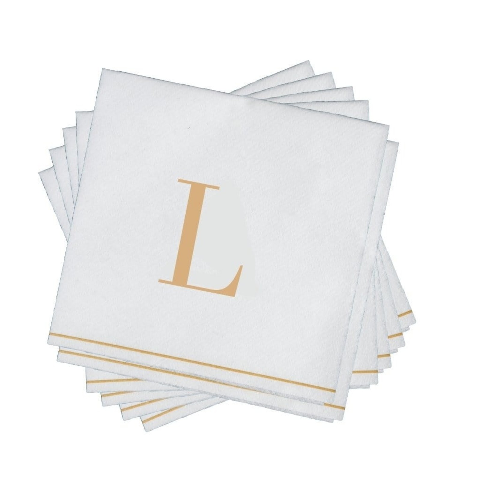 TWS 16 PK White and Gold Cocktail Paper Napkins  - Letter L