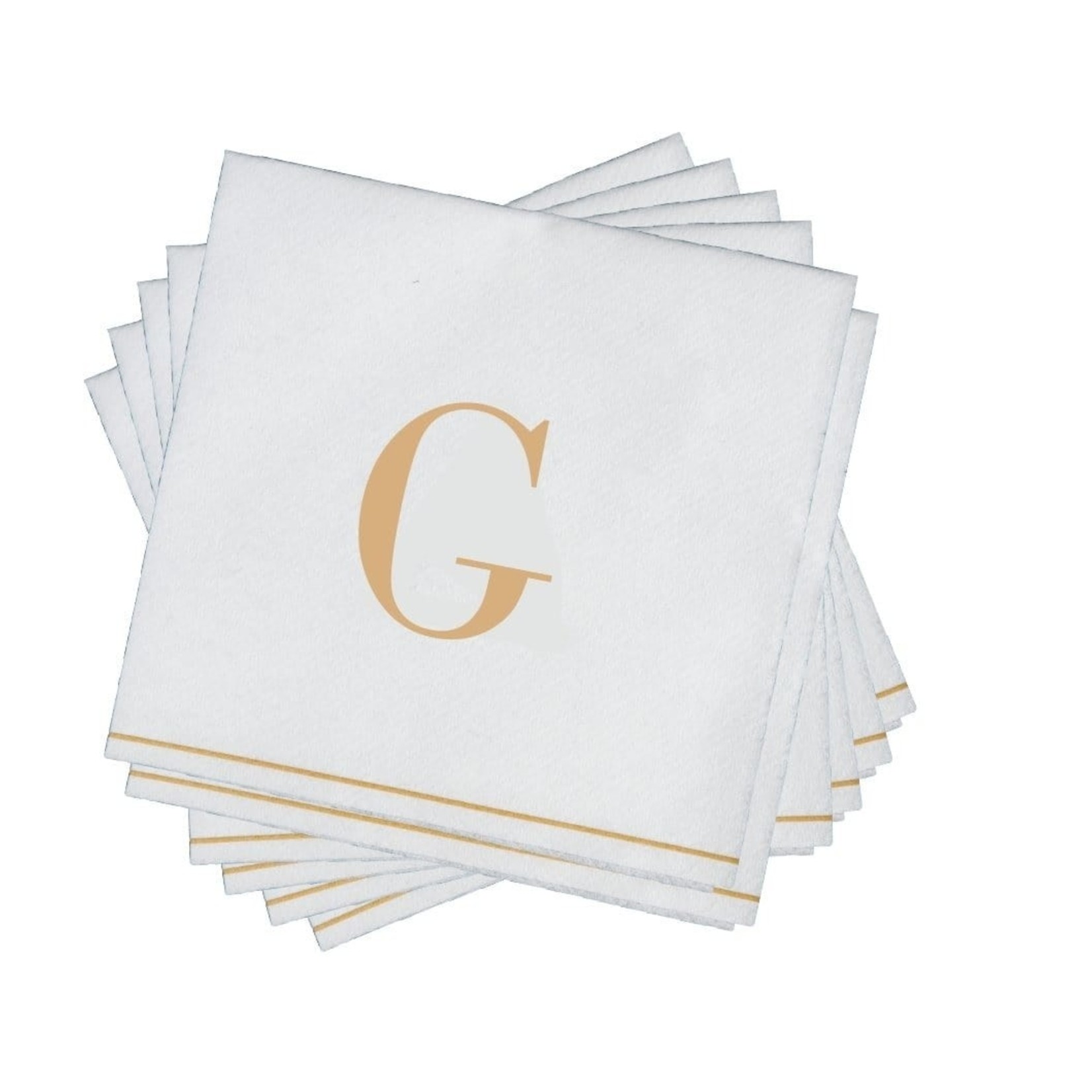 TWS 16 PK White and Gold Cocktail Paper Napkins  - Letter G