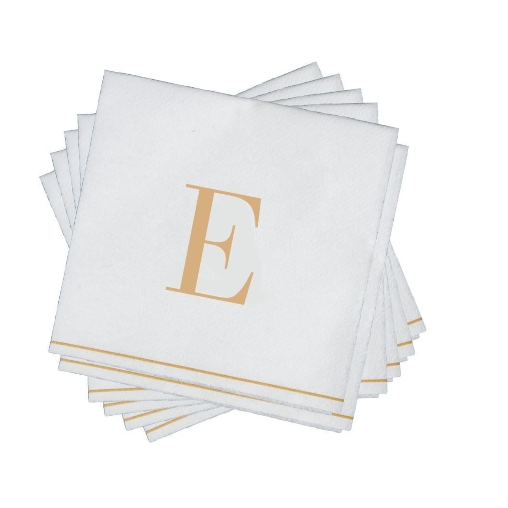 16 PK White and Gold Cocktail Paper Napkins  - Letter E