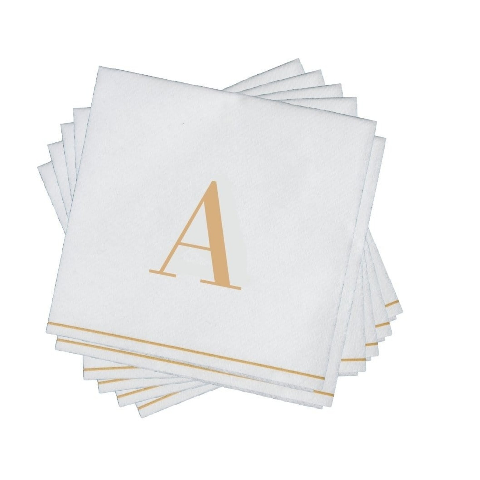 TWS 16 PK White and Gold Cocktail Paper Napkins  - Letter A