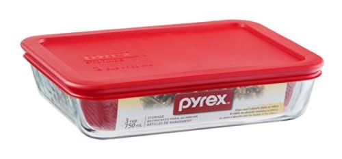 Pyrex Simply Store 3 Cup Rectangle Glass Storage Container with Red Lid