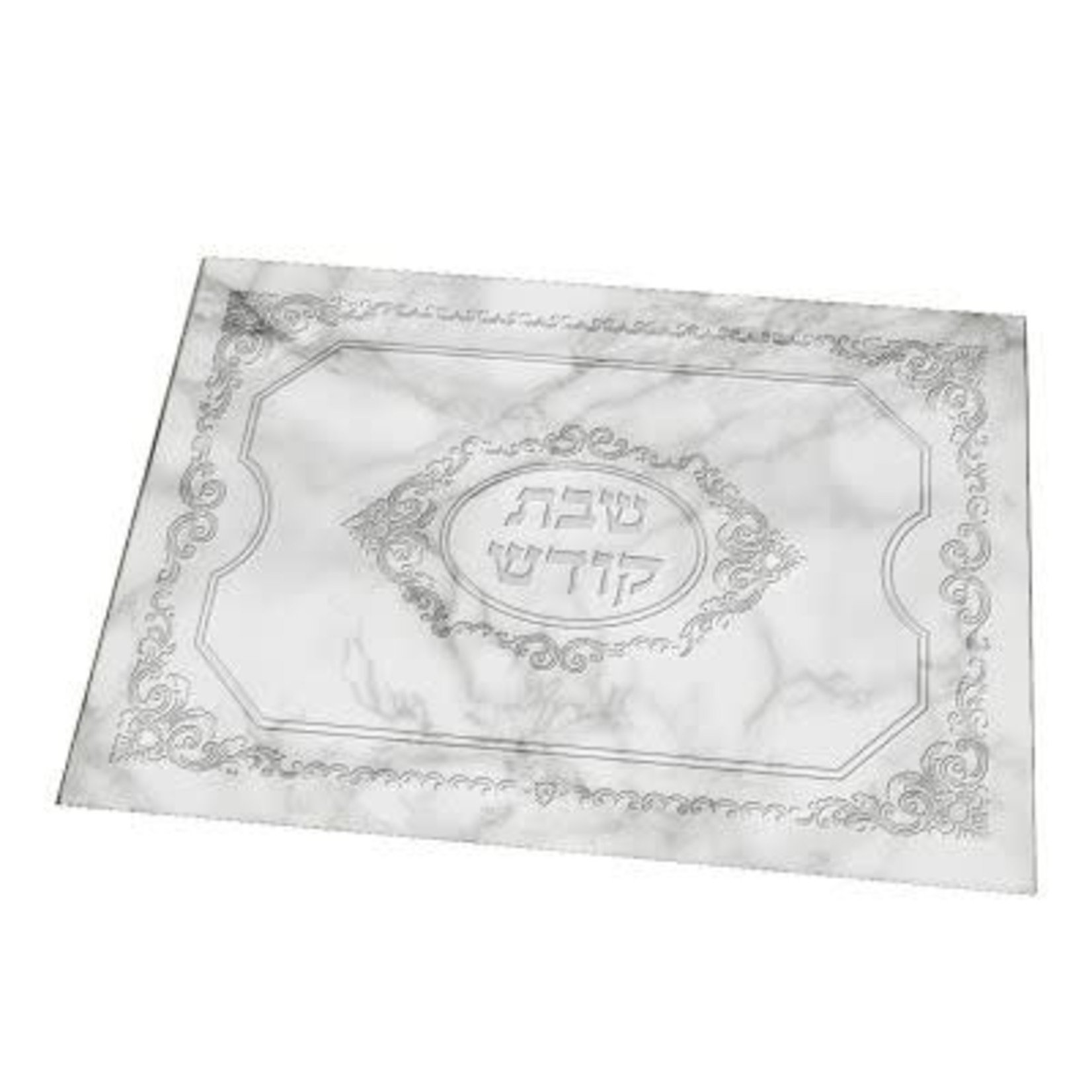 58289 Challah Board Tempered Glass Silver Marble Large 12 15.75