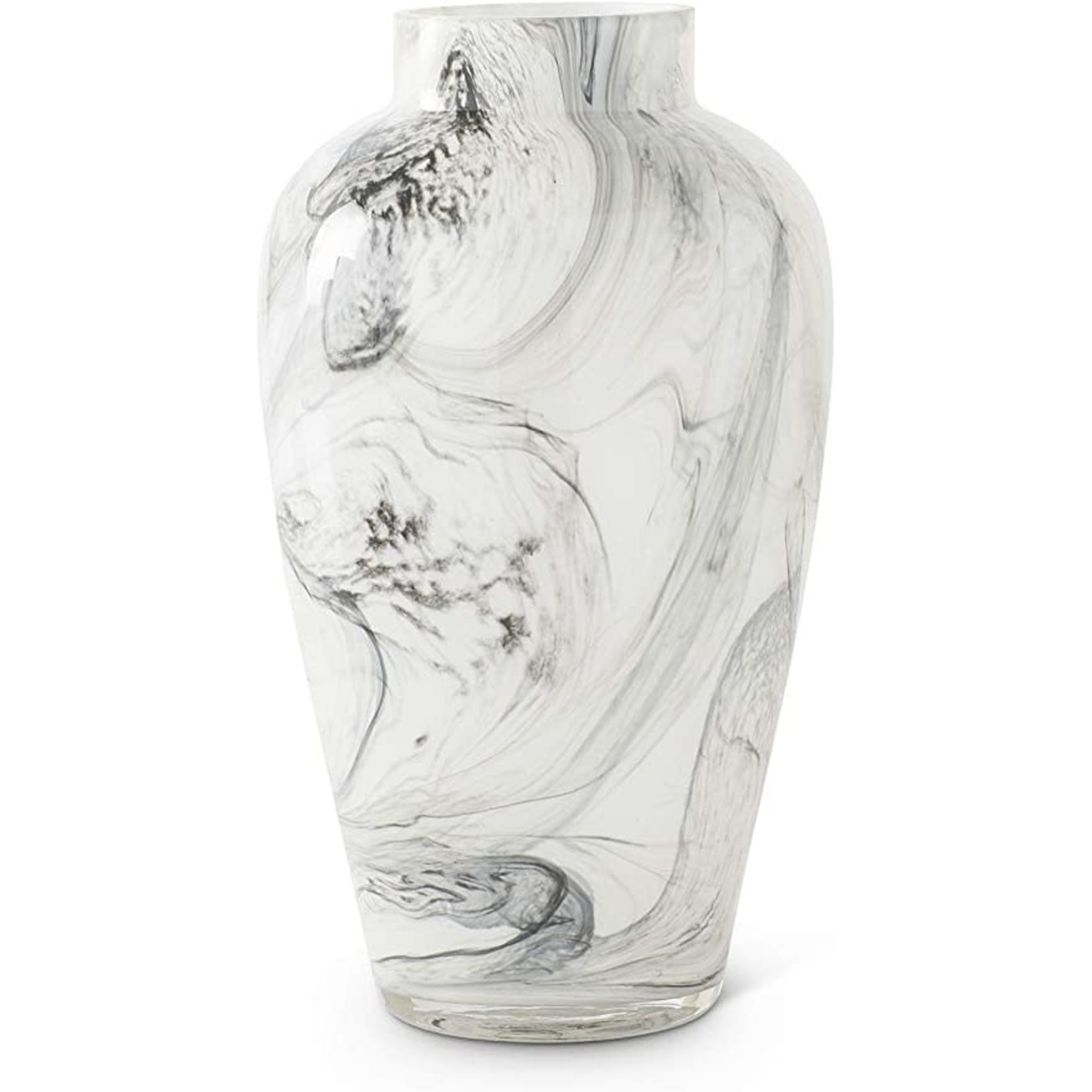 16553A-2 White and Smokey Black Swirl Glass Vases 13 Inch