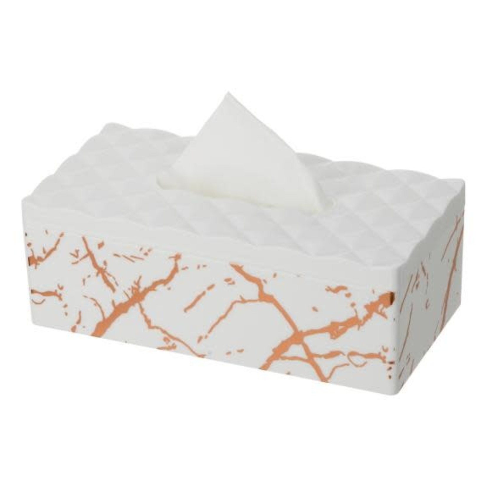 TWS 1236 Tissue Box White W/ Gold Marble Printing 10 x 5.1 x 3.6 inches