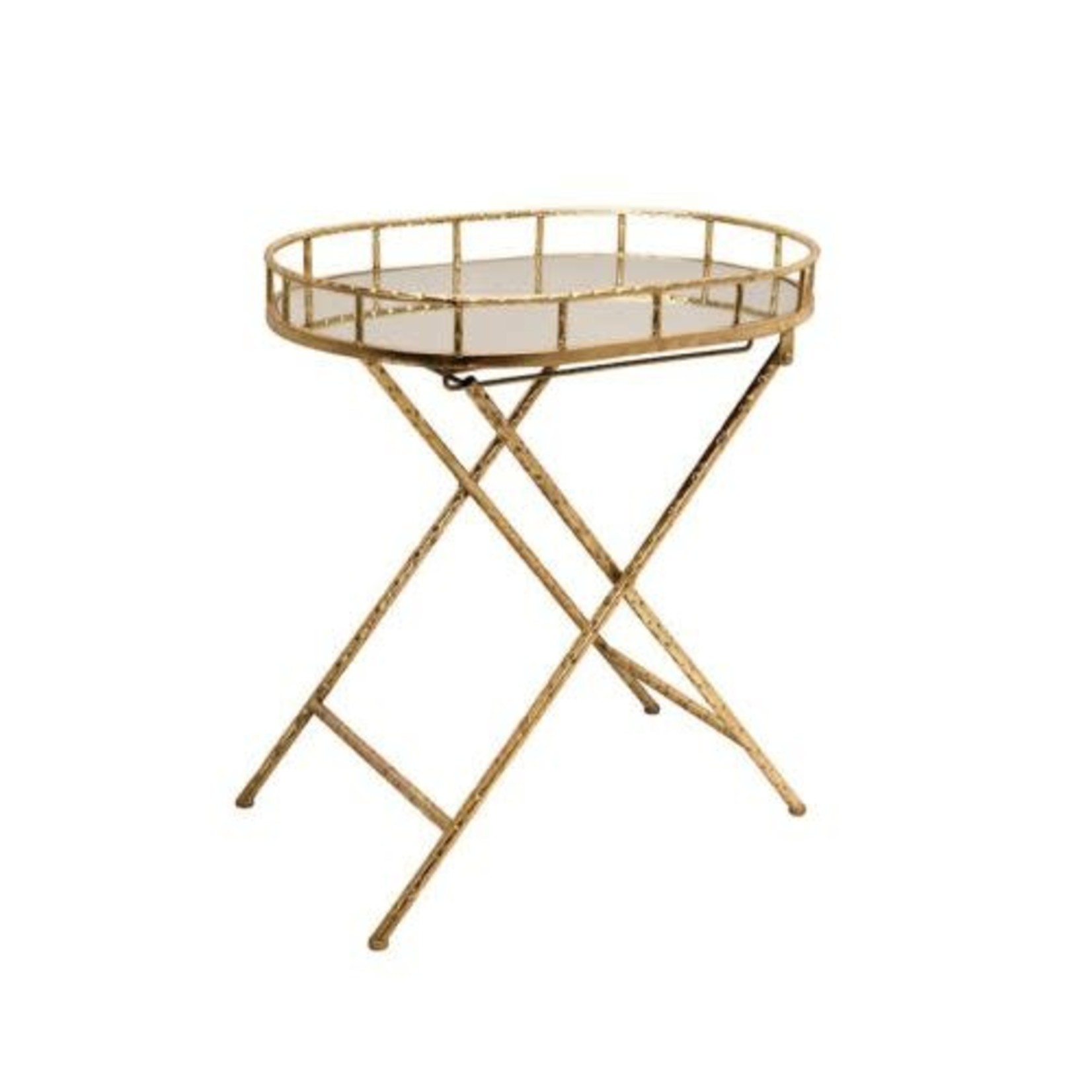 1228303 OVAL GOLD METAL ACCENT TABLE, MIRROR TOP The Westview Shop