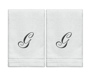 MWJ-07199 J - Cotton velour monogram towel (2 Pack) - White/Black