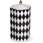TWS 15022A-2 11 Inch Porcelain Black and White Harlequin Lidded Can