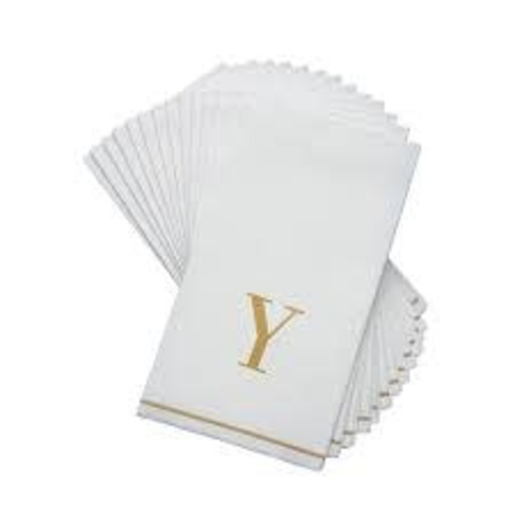 14 PK White and Gold Guest Paper Napkins - Letter Y