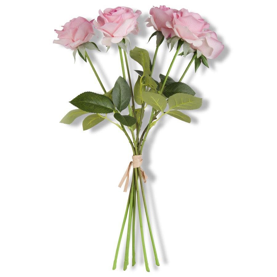 K&K Interiors 16390A-RD, 17 inch Red Real Touch Full Bloom Rose Stem w/Foliage Bundle (6 Stems)